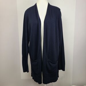 Polo Ralph Lauren Women’s Blue Wool Blend Open Knit Cardigan M Pockets Cozy